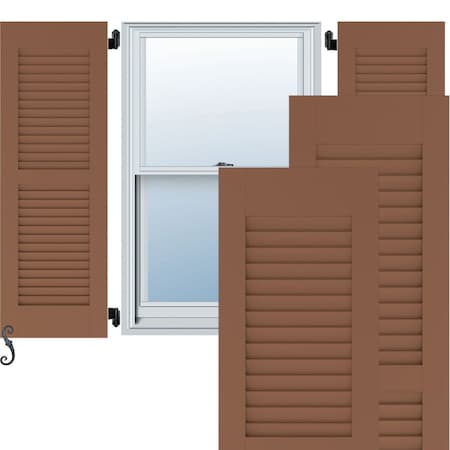 18W X 79H Americraft Two Equal Louver Exterior Real Wood Shutters, Burnt Toffee